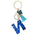 Blue resin letter N keychain with glitter hearts, blue tassel and butterfly charm - Blue Heart Butterfly Letter N