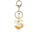Letter S resin keychain with white stone and gold foil flakes featuring a white tassel - White Tassel S