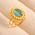 Vintage 18k vergulde roestvrijstalen ring met ovale abalone schelp in sieradendoos - Abalone Schelp Gouden Stijl (J940-G-B)