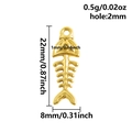 Detailed dimensions of a small golden fishbone metal pendant for jewelry making - Gold