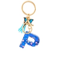 Blue resin letter P keychain with heart sequins and light blue tassel pendant - Blue Heart Butterfly Letter P