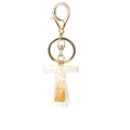 Letter T resin keychain with white shell flakes gold foil and white tassel pendant - White Tassel T