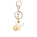 Letter V resin keychain with gold flakes white stones and matching white tassel - White Tassel V