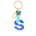 Blue resin letter S keychain with heart sequins, butterfly charm and silk tassel - Blue Heart Butterfly Letter S