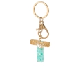 Letter T keychain pendant with gold leaf flakes and light blue resin stones - Letter T Style