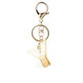 Golden Y-letter resin keychain with white stones, gold foil, and stylish silk tassel - White Tassel Y