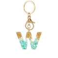 Letter W resin keychain with gold leaf and light blue turquoise stone chips - Letter W Style