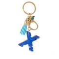 Blue resin glitter letter X keychain with tassel and butterfly charm in gold finish - Blue Heart Butterfly Letter X