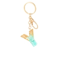 Letter Y keychain pendant with gold leaf and teal resin on a golden clasp and ring - Letter Y Style