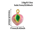 Colgante de melocotón en esmalte rosa y blanco con anillo dorado y detalle de hoja - Melocotón Rosa y Blanco (S2974)