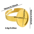 Detail view of 18k gold plated adjustable ring base with oval tray and dimensions - Gold