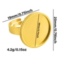 Dimensions détaillées de la base de bague ajustable en plaqué or 18k, plateau 18mm - Doré