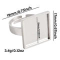 Dettaglio del supporto per anello quadrato regolabile con dimensioni precise e peso - Vassoio Quadrato 15mm / Argento (J954-S)