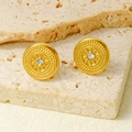 Orecchini a perno vintage in oro con motivo geometrico a raggiera e cristallo centrale - Oro-Strass Bianco