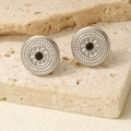 Macro di orecchini vintage in argento con pietre nere e incisioni a raggi di sole - Argento-Strass Nero
