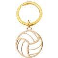 Polished golden stainless steel volleyball keychain with hollow carved sports ball design - Volleyball Gold