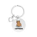 Porte-clés mignon Capybara en acier inoxydable avec pendentif rond imprimé en UV - Style Assis Avec Charme De Cœur