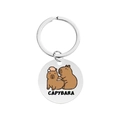 Vista dettagliata del portachiavi in acciaio inossidabile con design Capybara UV - Stile Doppio Capibara