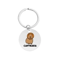 Portachiavi carino capibara in metallo con stampa di cartoni animati su ciondolo rotondo - Stile Capibara Con Cappello Arancione
