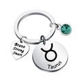 Porte-clés Taureau en acier inoxydable avec pierre de naissance et pendentif cœur - Taureau