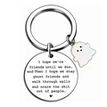 Stainless steel friendship keychain with ghost charm and engraved heart message - White Ghost Style (I hope we're friends)