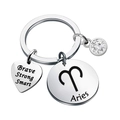 Porte-clés signe Bélier en acier inoxydable avec pendentif cœur et pierre de naissance - Bélier