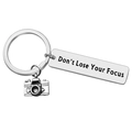 Llavero de cámara de acero inoxidable con colgante grabado Don't Lose Your Focus - Estilo de Cita de Enfoque de Cámara Plateada (照相机002)