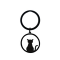 Minimalist matte black stainless steel keychain featuring a sleek cat silhouette pendant - Black Shadow Cat