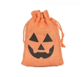 Halloween pumpkin Jack-o'-lantern drawstring burlap gift bag in bright orange - Orange Pumpkin Burlap Gift Bag