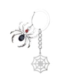 Zilveren spin sleutelhanger met zwarte edelsteen en spinnenweb hanger op wit - Zilver