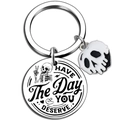Portachiavi Halloween scheletro in acciaio inossidabile con incisione Have The Day You Deserve - Stile Teschio