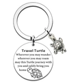 Portachiavi ispiratore con tartaruga in acciaio inossidabile e ciondolo inciso per viaggi - Tartaruga da Viaggio