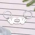 Cute bunny stainless steel keychains for couples with heart shaped magnetic design - Heart-Making Bunny Style