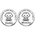 Decision coin set for new parents featuring Mummy Daddy engravings and baby graphics - Mummy Daddy Newborn Decision Coin / Silver