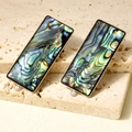 Pendientes rectangulares de concha abulón con bordes plateados sobre base de piedra - Abulón Rectangular con Lazo (D561-S-B) / Plateado