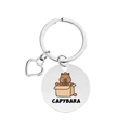 Porte-clés capybara mignon en métal avec breloque ronde imprimée et pendentif cœur - Style Dans La Boîte Avec Charme De Cœur