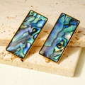 Pendientes rectangulares de acero inoxidable dorado con incrustaciones de nácar de abulón - Abulón Rectangular con Lazo (D561-G-B) / Dorado