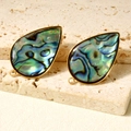 Pendientes gota de concha de abulón con acabado de acero inoxidable dorado elegante - Gota de Abulón con Lazo (D562-G-B)