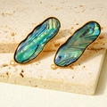 Pendientes rectangulares de acero inoxidable dorado con incrustación de concha de abulón natural - Abulón Ovalado Ondulado con Lazo (D563-G-B)