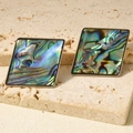 Pendientes cuadrados de acero inoxidable con incrustación de concha de abulón natural - Pendientes de Botón Cuadrados de Abulón (D569-S-B)