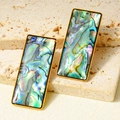 Pendientes rectangulares dorados con incrustación de concha abulón natural - Pendientes de Botón Rectangulares de Abulón (D570-G-B)