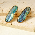Pendientes ovalados dorados de acero inoxidable con incrustación de concha de abalón natural - Pendientes de Botón Ovalados Irregulares de Abulón (D572-G-B)