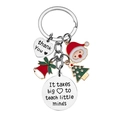 Christmas Teacher Appreciation Keychain with Santa, Tree, and Heart Charm in Stainless Steel - Christmas Series C-Big Heart To Teach