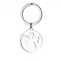 Porte-clés en acier inoxydable avec pendentif ange ajouré et breloque ronde polie - Plaque Ronde Évidée Ange B