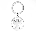 Porte-clés ange évidé en acier inoxydable argenté poli avec finition métallique brillante - Plaque Ronde Évidée Ange C