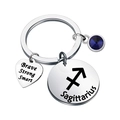 Polished silver Sagittarius zodiac keychain with heart charm and blue birthstone pendant - Sagittarius