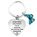 Edelstahl Herz Schlüsselanhänger mit blauem Schmetterling und Gravur für Frauen - Blauer Schmetterling