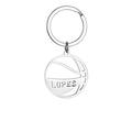 Detailed macro of a hollow basketball keychain in silver metal with LOPES engraving - Hollow Minimalist Basketball