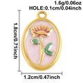 Pink enamel flower oval charm in gold finish stainless steel for DIY necklaces - July (S3064)