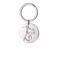 Cute etched cat stainless steel round keychain pendant with metallic silver finish - Lifted Cat Style (A)